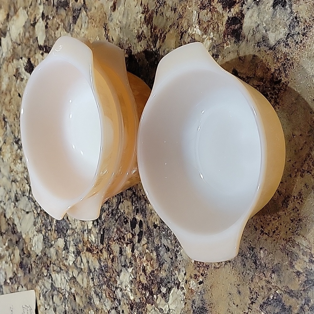 Vintage Anchor Hocking peach luster ramekin.  Set of 4